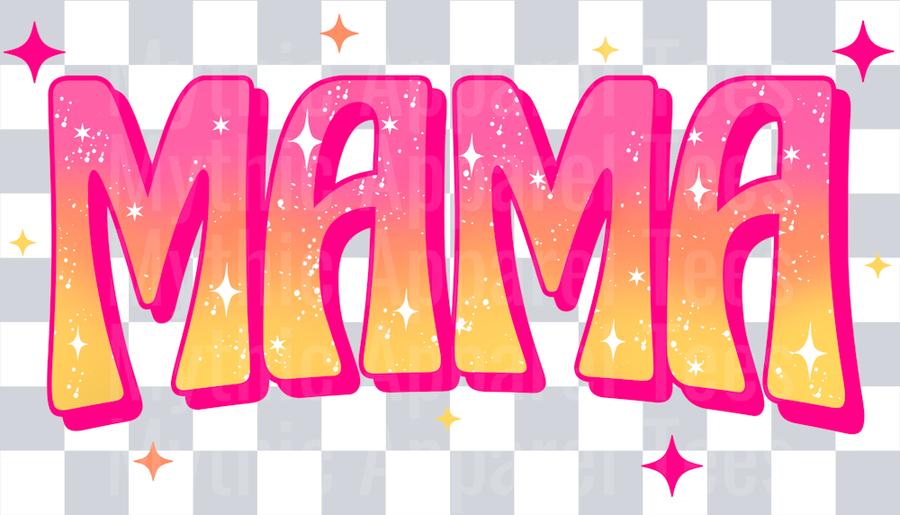 MAMA Checkered Pink to Yellow Mini White DTF Mini Momma Transfers