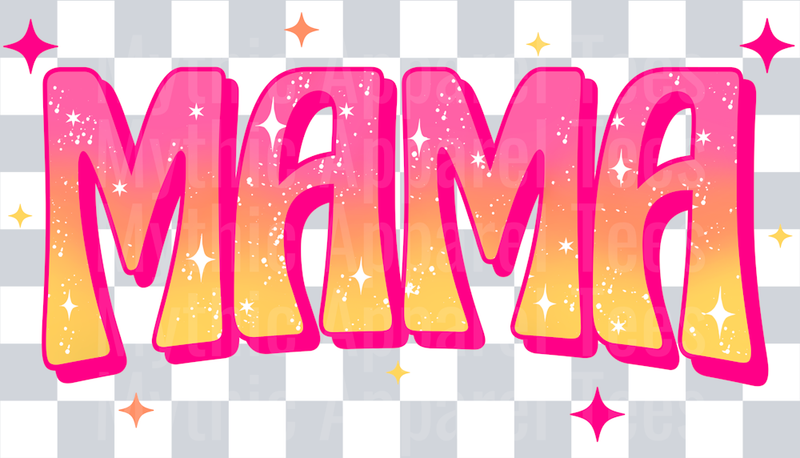 MAMA Checkered Pink to Yellow Mini White DTF Mini Momma Transfers