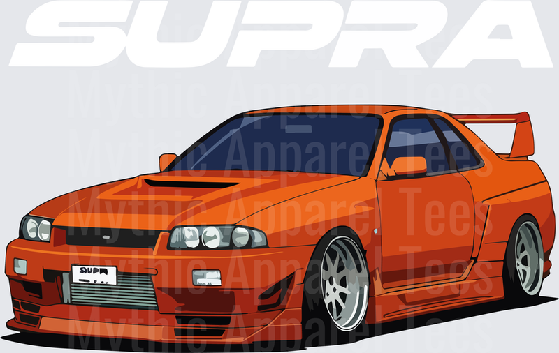 Drifting and Muscle Cars Orange Nissan Skyline R34 GTR Widebody Vector Art