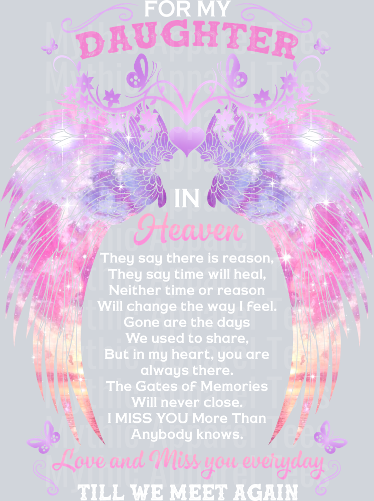 For My Daughter In Heaven Till We Meet Again DTF Memorial Transfers
