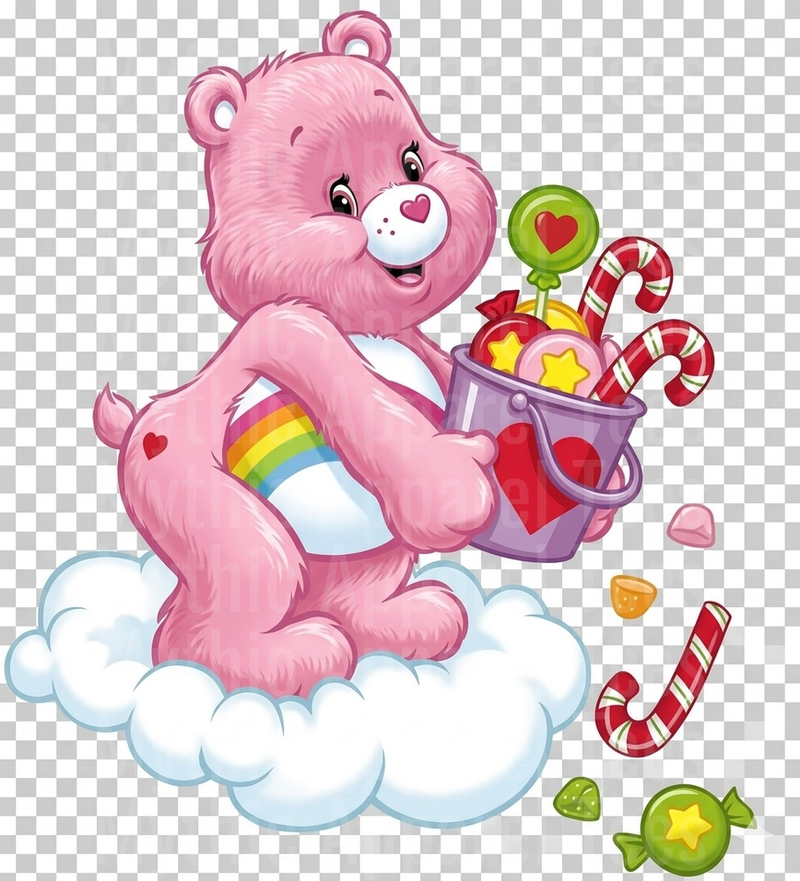 Care Bears Cheer Bear Sitting on Cloud with Candy Bucket