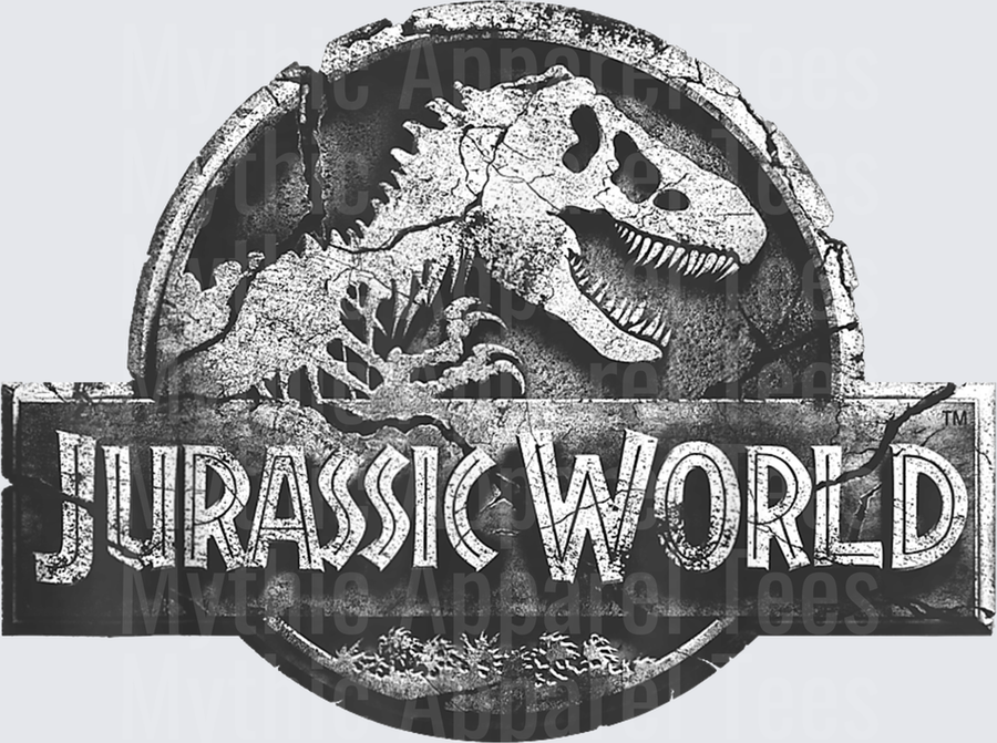 Jurassic World Classic T-Rex Fossil Skull Logo Grayscale Distressed Badge