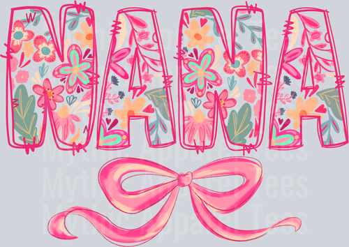 Nana Floral Bow Pink Floral DTF Nana Transfers