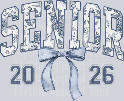 Class of 2026 Senior Coquette Bow Blue Toile Floral T-Shirt