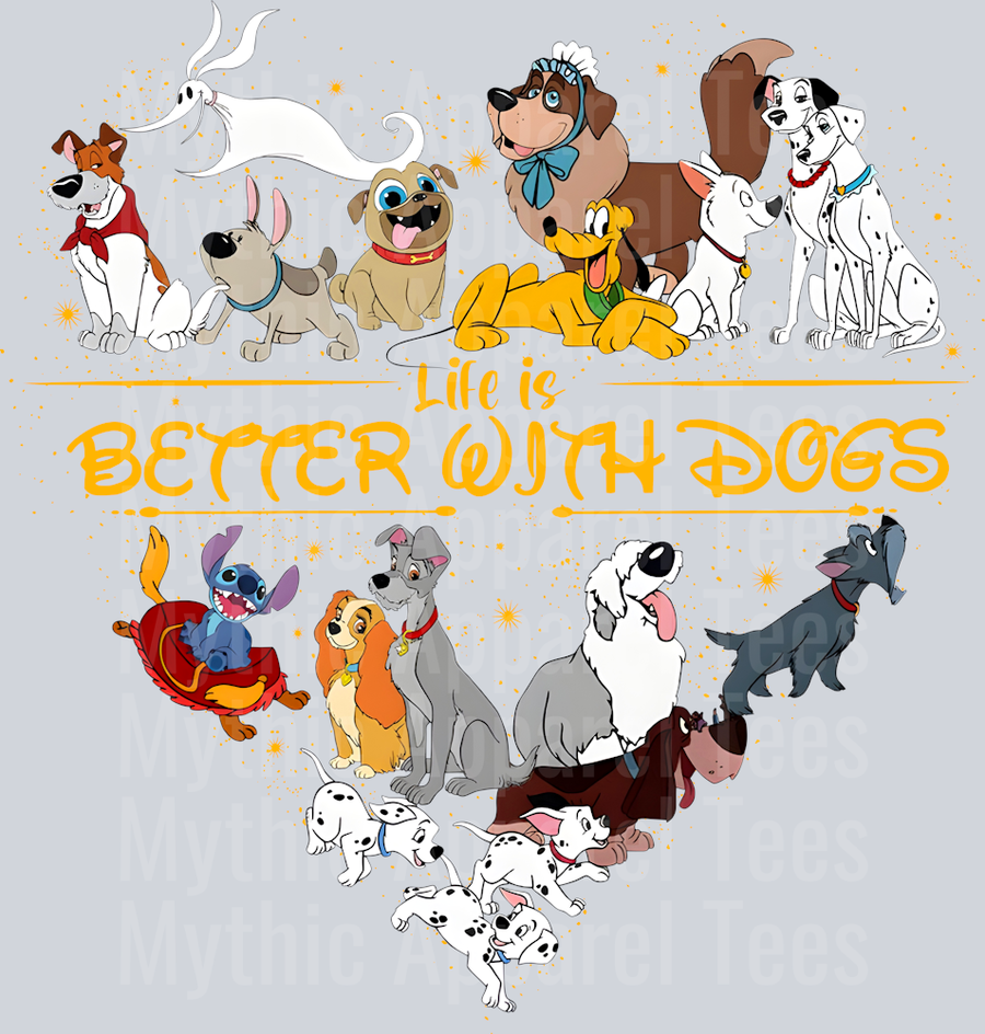 Life is better with dogs 101 dalmatians gold DTF Disney Transfers