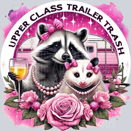 Upper class trailer trass jewels and pearls DTF Racoon Transfers