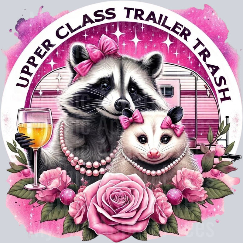 Upper class trailer trass jewels and pearls DTF Racoon Transfers