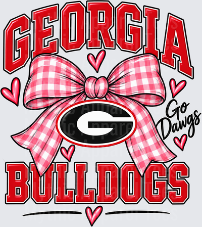 Georgia Bulldogs Go Dawgs Pink Gingham Bow with Hearts and UGA G Logo