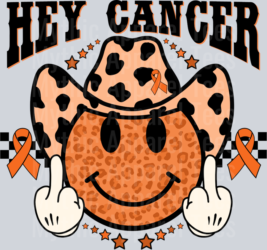 Hey Cancer Western Hat Cow Prints Leukemia Cancer Awareness White Words