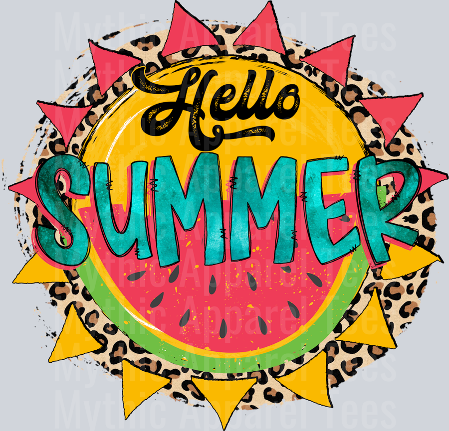 Hello Summer Sun And Watermelon Leopard Print