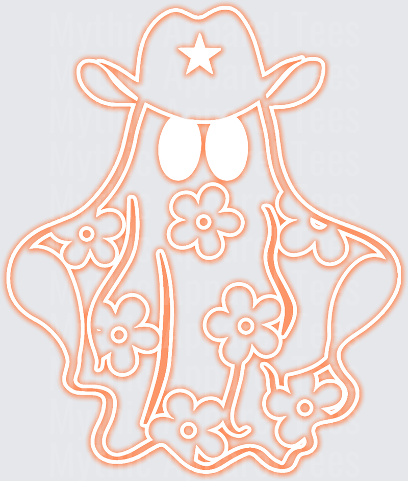 Halloween Cowboy Ghost with Floral Daisy Neon Outline