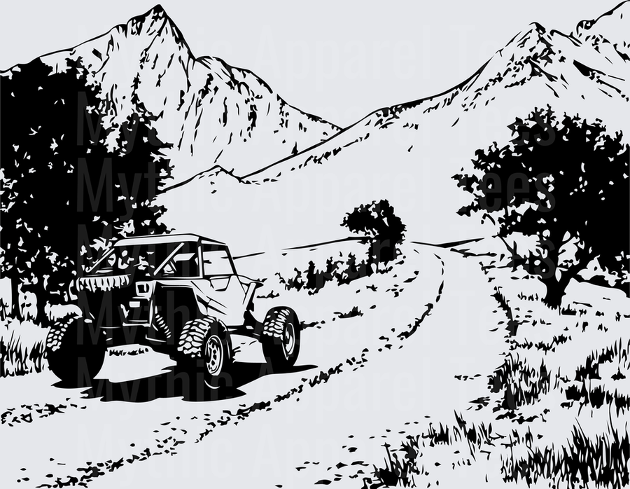 Off Road Jeep Trail Riding Mountain Landscape Black White