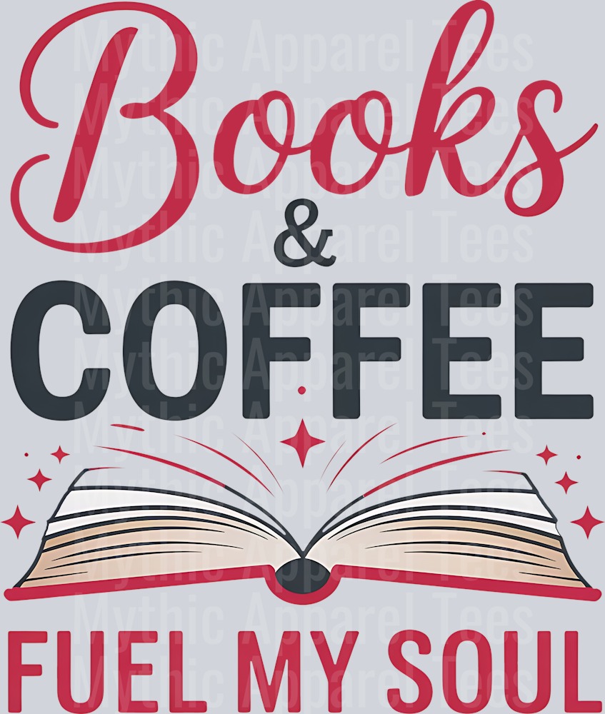 Books and coffee fuel my soul book DTF Book Transfers