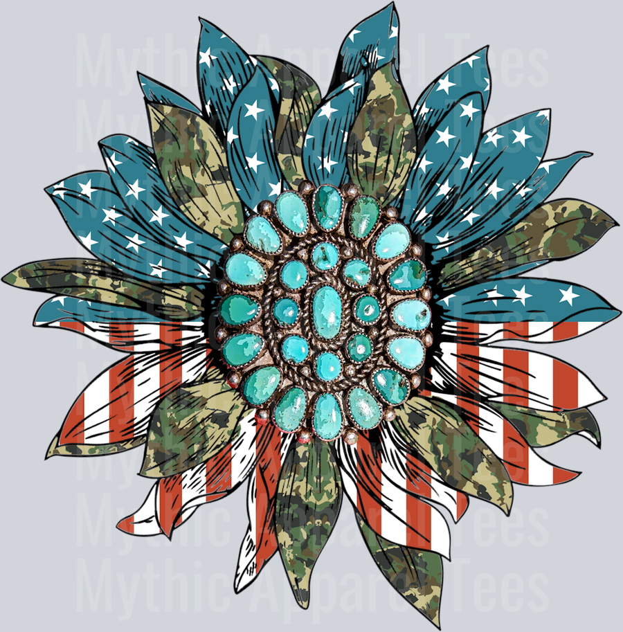 American Flag Sunflower Western Patriotic