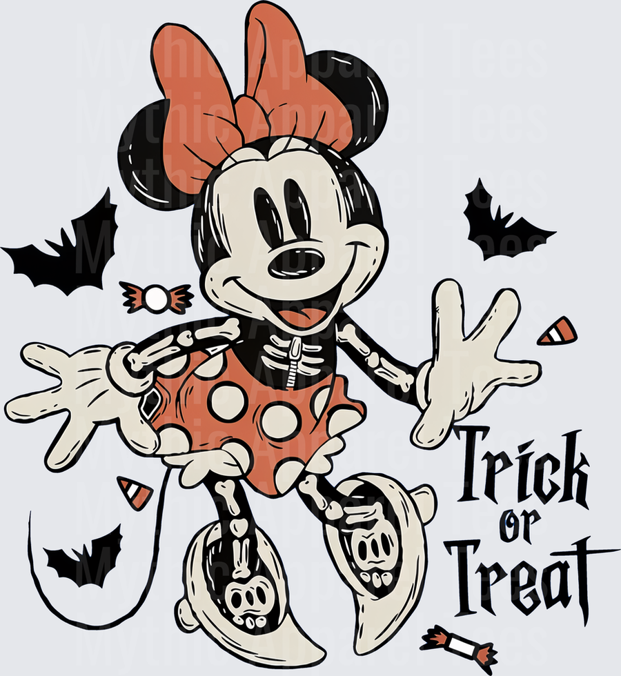 Minnie Mouse Halloween Skeleton Trick or Treat with Bats and Candy Corn