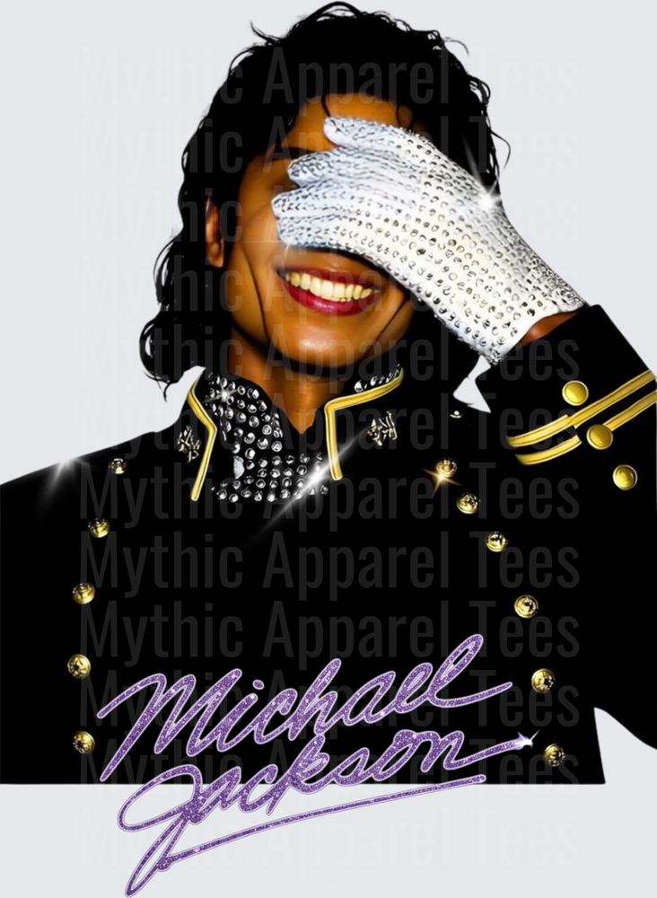 Michael Jackson Iconic Sequined Glove Pose Military Jacket Smiling Portrait with Purple Glitter Signature