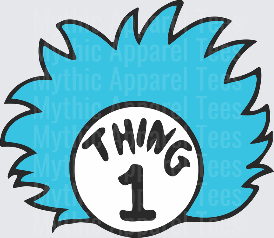 DR Seuss Thing 1 Blue Wild Hair Circle Badge Design