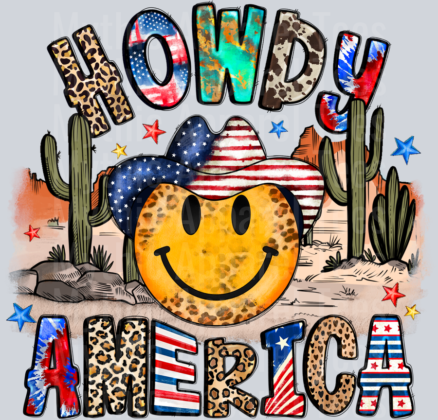 Howdy America Smiley Face 4th of july DTF Patriotic Transfers
