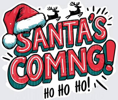 Christmas Santa's Coming Ho Ho Ho Bold Typography Reindeer Hat