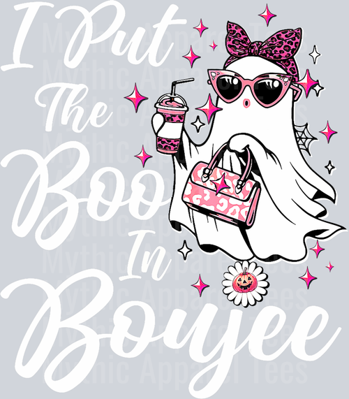 I Put The Boo in Boujee Ghost Funny Pink Leopard Halloween T-Shirt