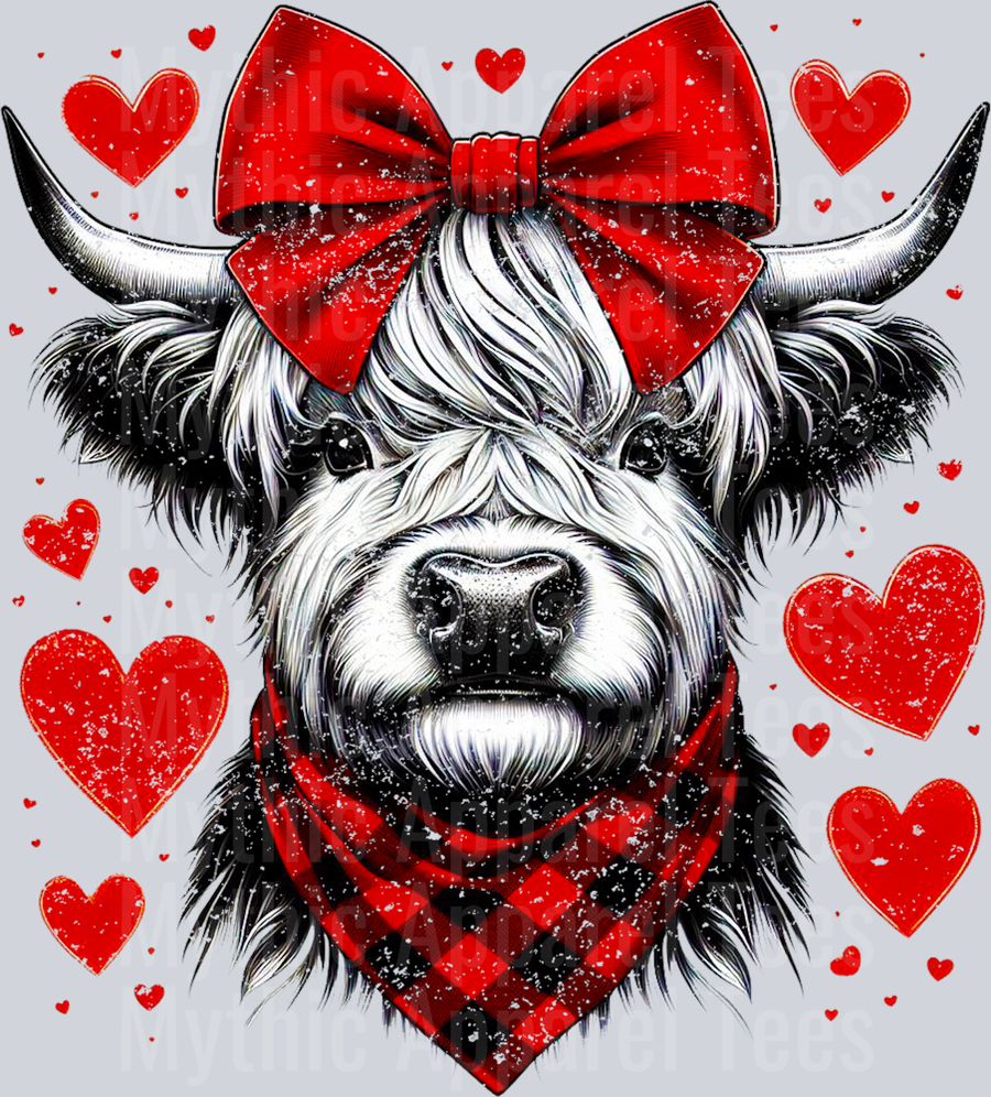 Highland Cow Distressed Plaid Bandanna Style Combo Valentines Day Design