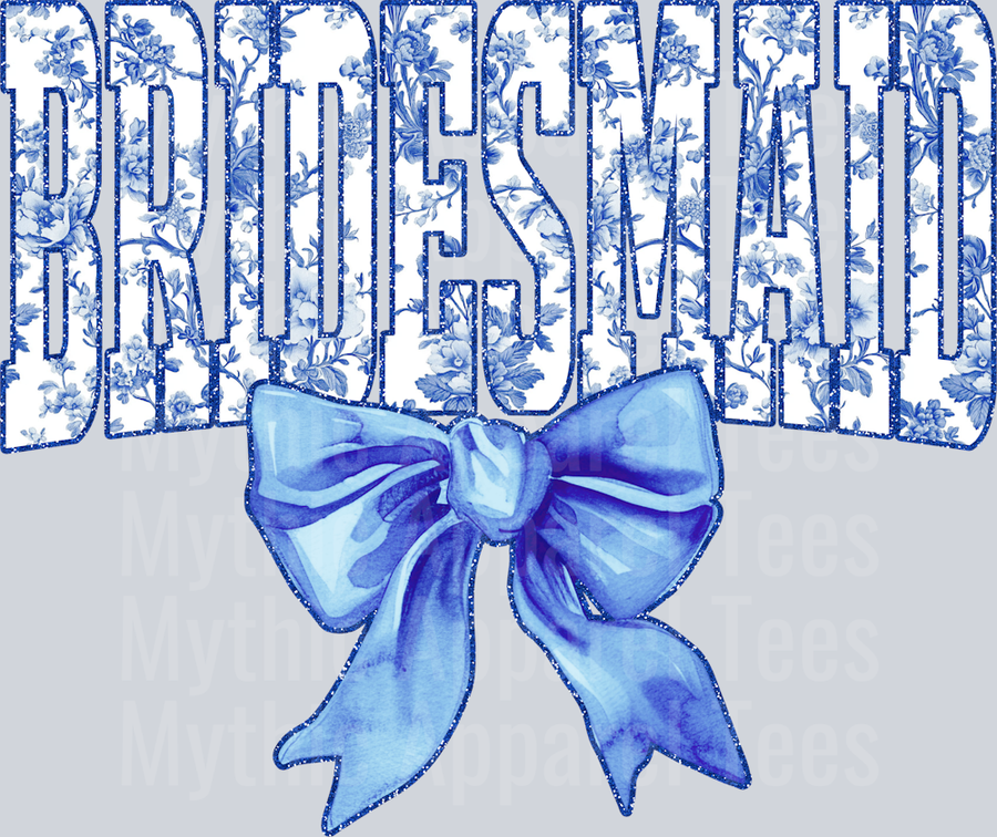 Light Blue Bridesmaid College Font With Bow Floral Pattern Wedding