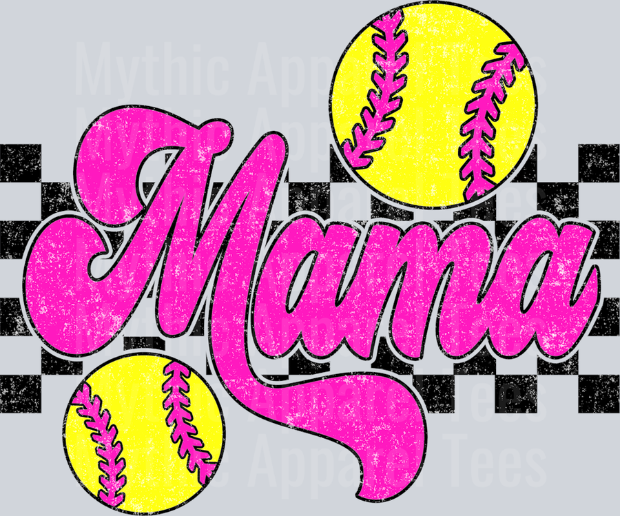 Pink Checkered Softball Mama