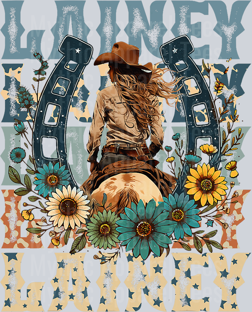 Lainey Horseshoe with flowers Cowgirl DTF Western Transfers