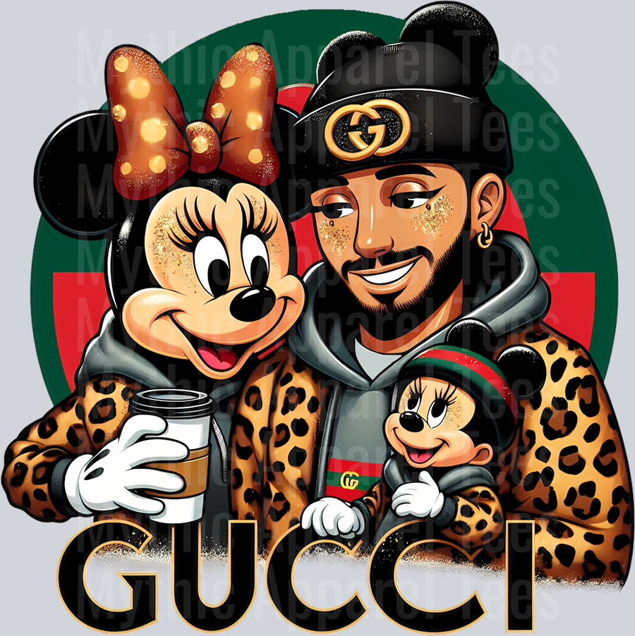 Disney Guy with Minnie and baby Leopard Print Disney DTF Gucci Mickey Transfers