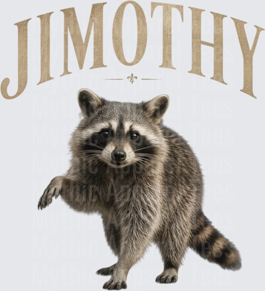 Jimothy Raccoon Arched Vintage Text Fleur De Lis