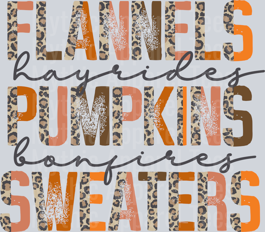 Flannels Hayrides Pumpkins Bonfires Sweaters DTF Fall Transfers