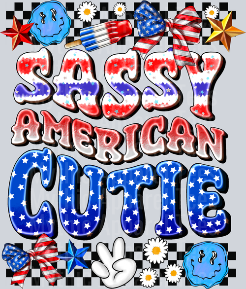 Sassy American Cutie Checkers and Smiley Faces 4th of July DTF Patriotic Transfers