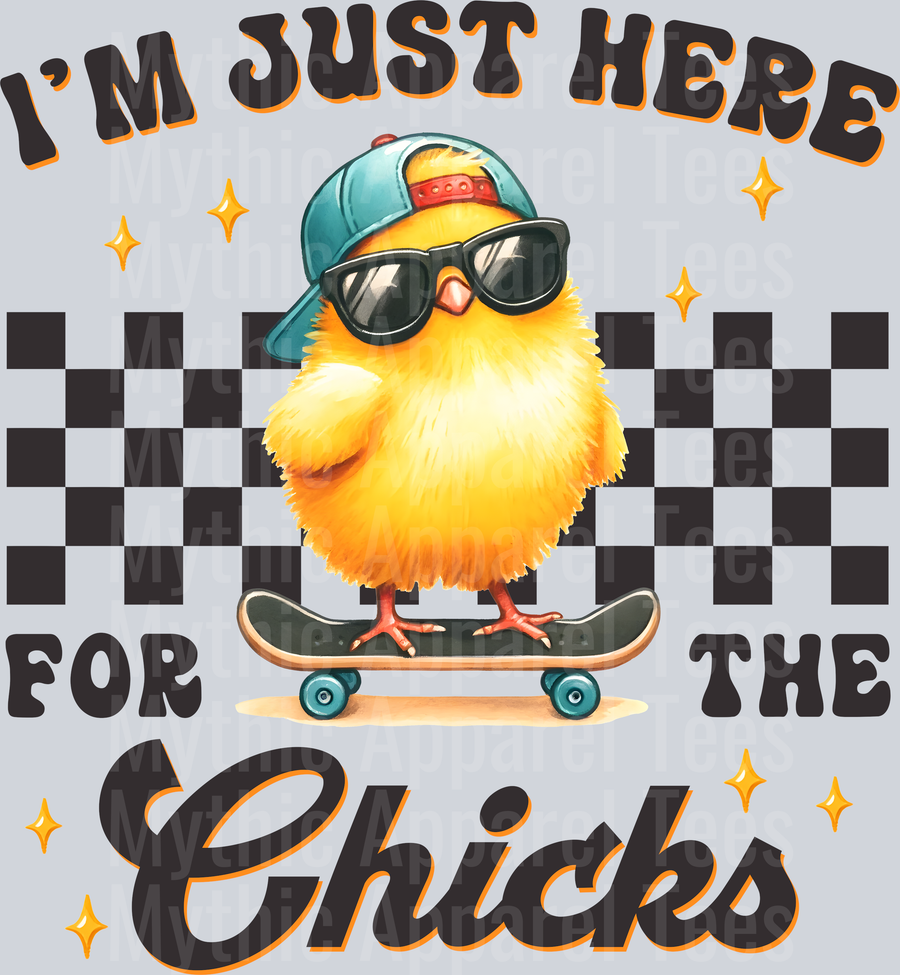 im just here for the chicks checkers yellow chick DTF Chicken Transfers