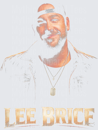 Lee Brice Portrait with Dog Tag Necklace and Backwards Cap Gold Lettering Graphic