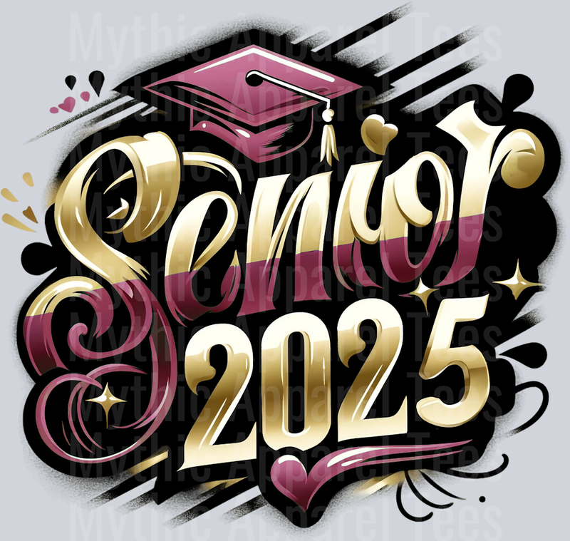 0030 Senior 2025 Airburshed Maroon and Gold 1 DTF 2025 Senior Graduation Transfers