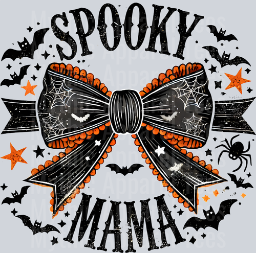 spooky mama orange and black bow with flying black bats DTF Halloween Transfers