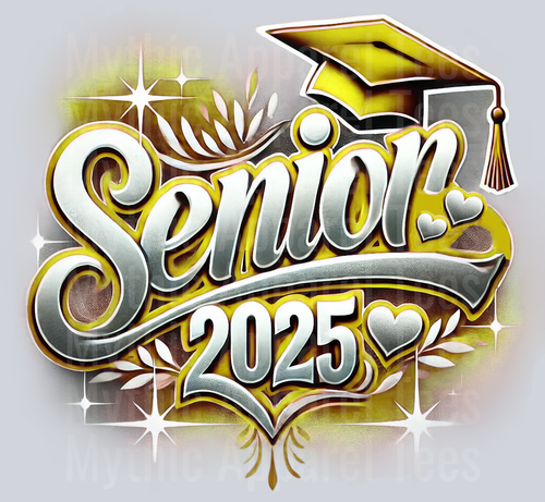 005 Senior 2025 Airbrushed Gold DTF 2025 Senior Graduation Transfers
