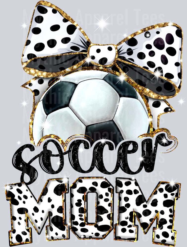 Soccer Mom with glitter colors and ball cute DTF Sports Transfers