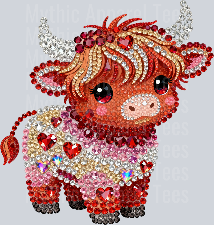 AZ701 Faux Rhinestone Valentines Day Highland Cow