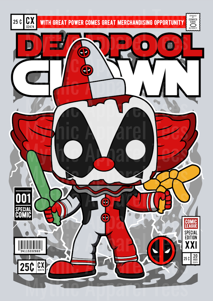 Deadpool Clown Comic Book Cover STYLE DTF Pop Culture Transfers