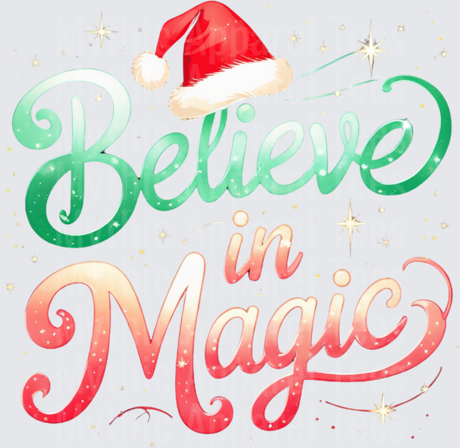 Christmas Believe in Magic Santa Hat Script with Stars