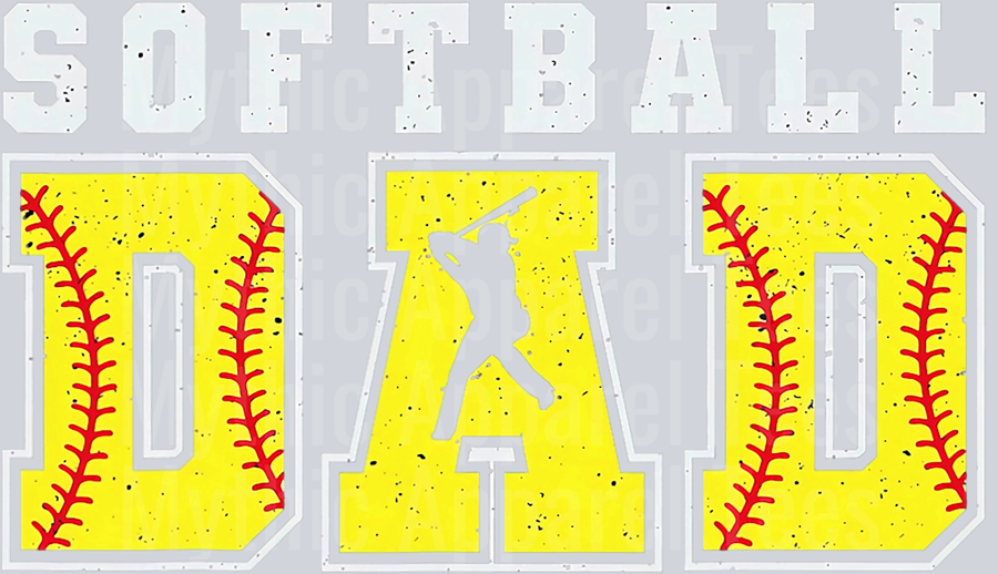 Softball Dad Yellow Ball with Red Stitches DTF Dad Transfers