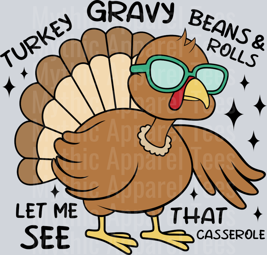 Turkey Gravy Beans And Rolls Let Me See That Casserole DTF Thanksgiving Transfers
