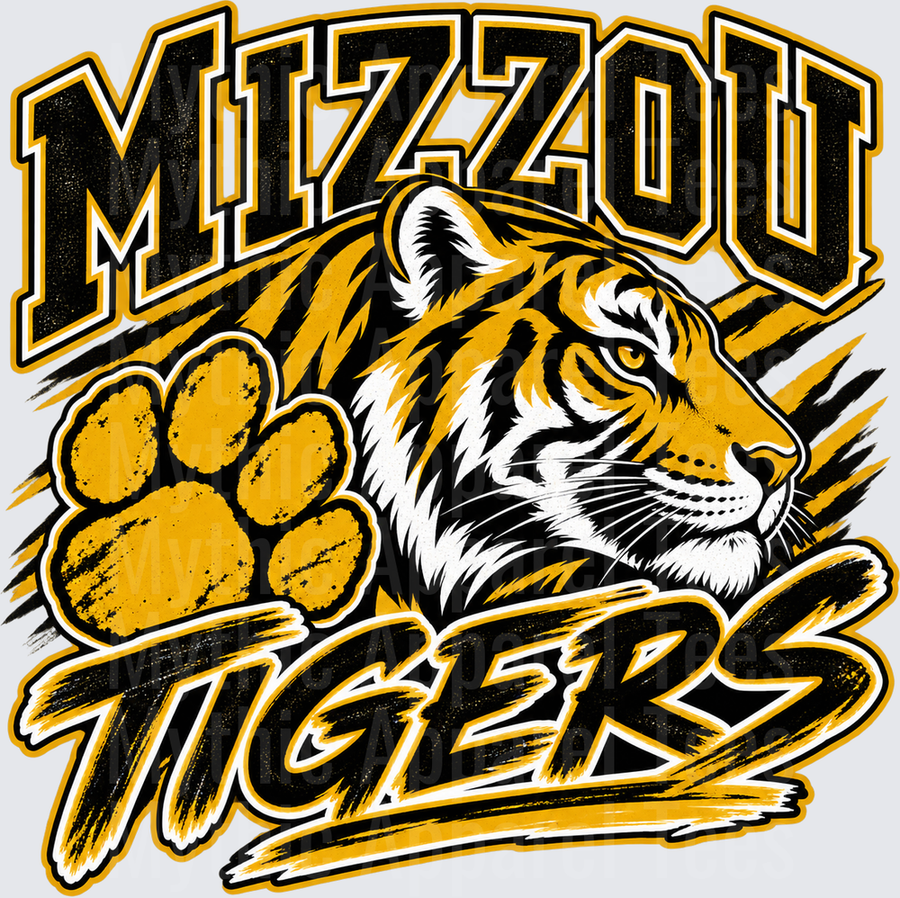 Mizzou Tigers Bold Tiger Head with Paw Print in Black and Gold