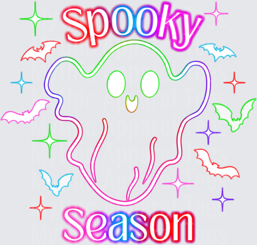 Halloween Spooky Season Neon Ghost Bats Rainbow Glow