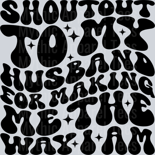 Shoutout To My Husband Pocket Funny Wavy Retro Words Black