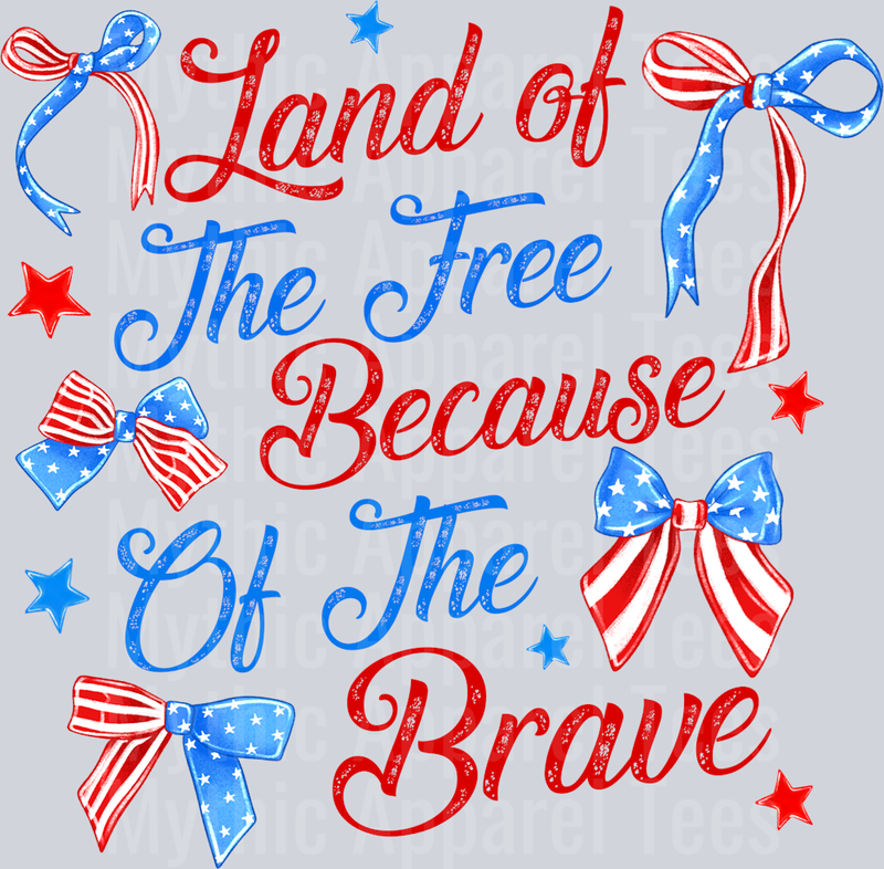 Land Of The Free Bow Red White and Blue Patriotic DTF 4th of July Transfers
