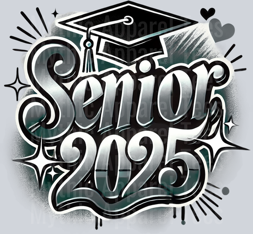 008 Senior 2025 Airbrushed Gray DTF 2025 Senior Graduation Transfers