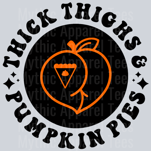 Thick Thighs And Pumpkin Pies Pocket Design Thanksgiving Wavy Retro Funny Designs