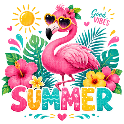 Flamingo Summer Good Vibes Tropical Hibiscus Heart Sunglasses